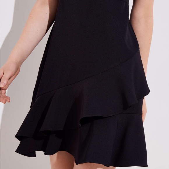 NWT Petite Loft Black Wraparound Flutter Dress - Picture 3 of 7